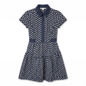 DVF Diane Von Furstenberg Skylar Navy Lotus Print Polo Dress | Cap Sleeves